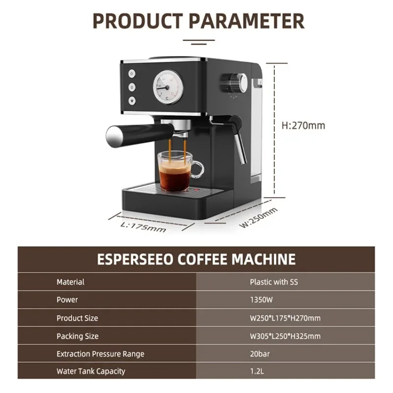 Italian Semi-automatic Pressure Coffee Machine Small Household Espresso Machine Steam Milk Frothing Machine Portable Cafetera