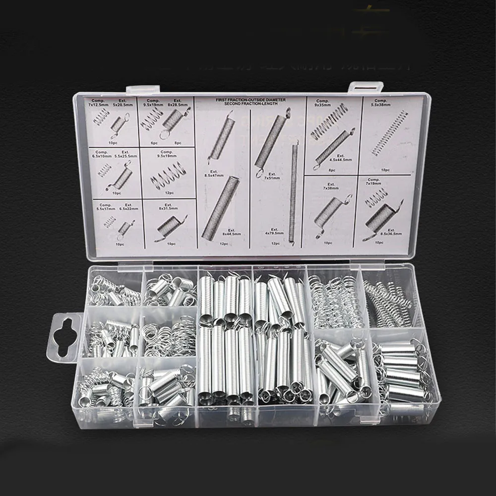 200pcs Spring Assortment Kit, Heavy Steel Wire-Metal Extension Replacement Kit Throttle Coilover
