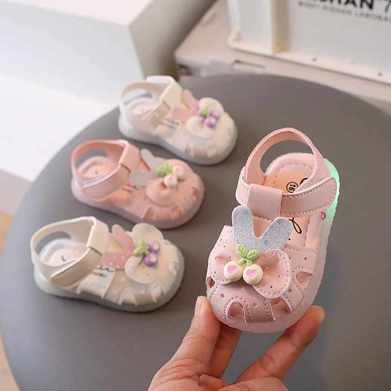 New Summer Kids Princess Casual Sandals Children Baby Soft-Soled Closed-Toe Walking Shoes Girls Bow Non-Slip Light Casual Shoes