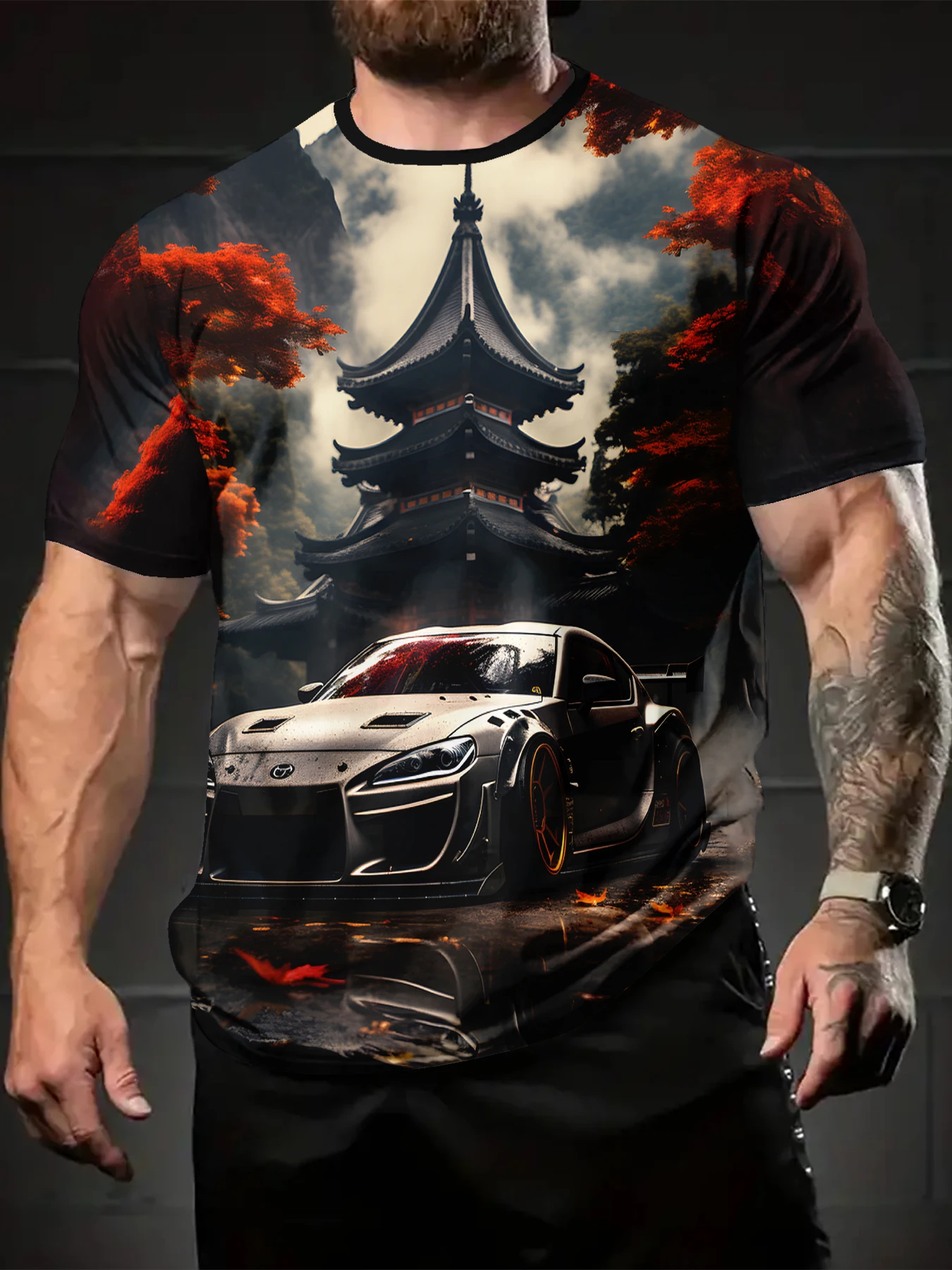 تي شيرت كاجوال مطبوع رقميًا ثلاثي الأبعاد للرجال، قميص عصري وجيد التهوية