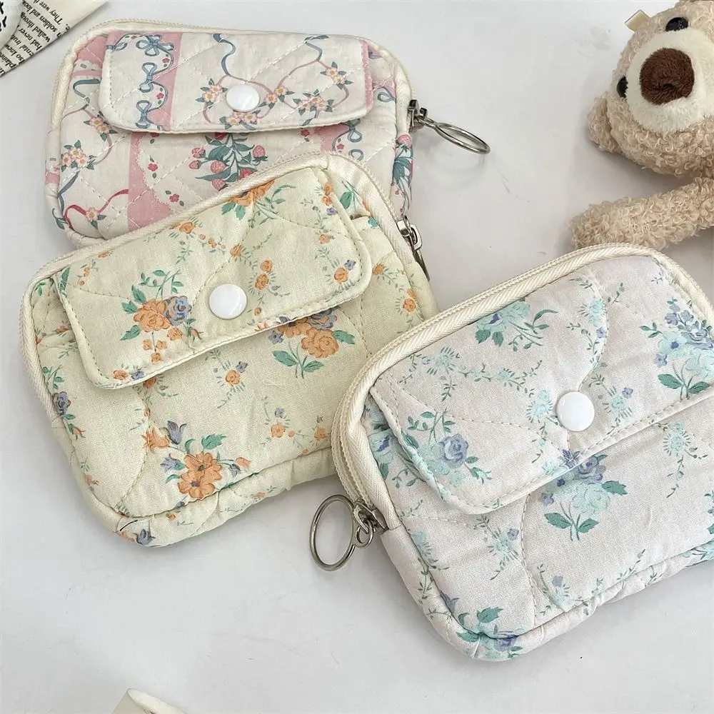 Kawaii Floral Coin Purse Korean Style Multifuctional Small Makeup Lipstick Bag Jewelry Packing Bag Card Holder