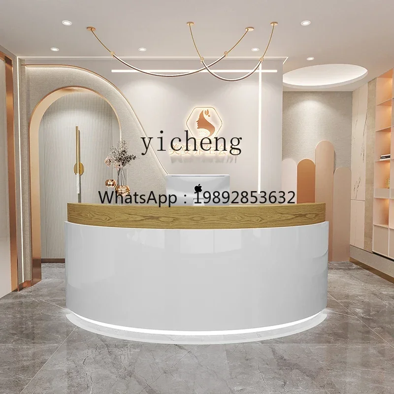 

Modern Simple Beauty Salon Bar Desk Reception Desk Curved Clothing Store checkout page