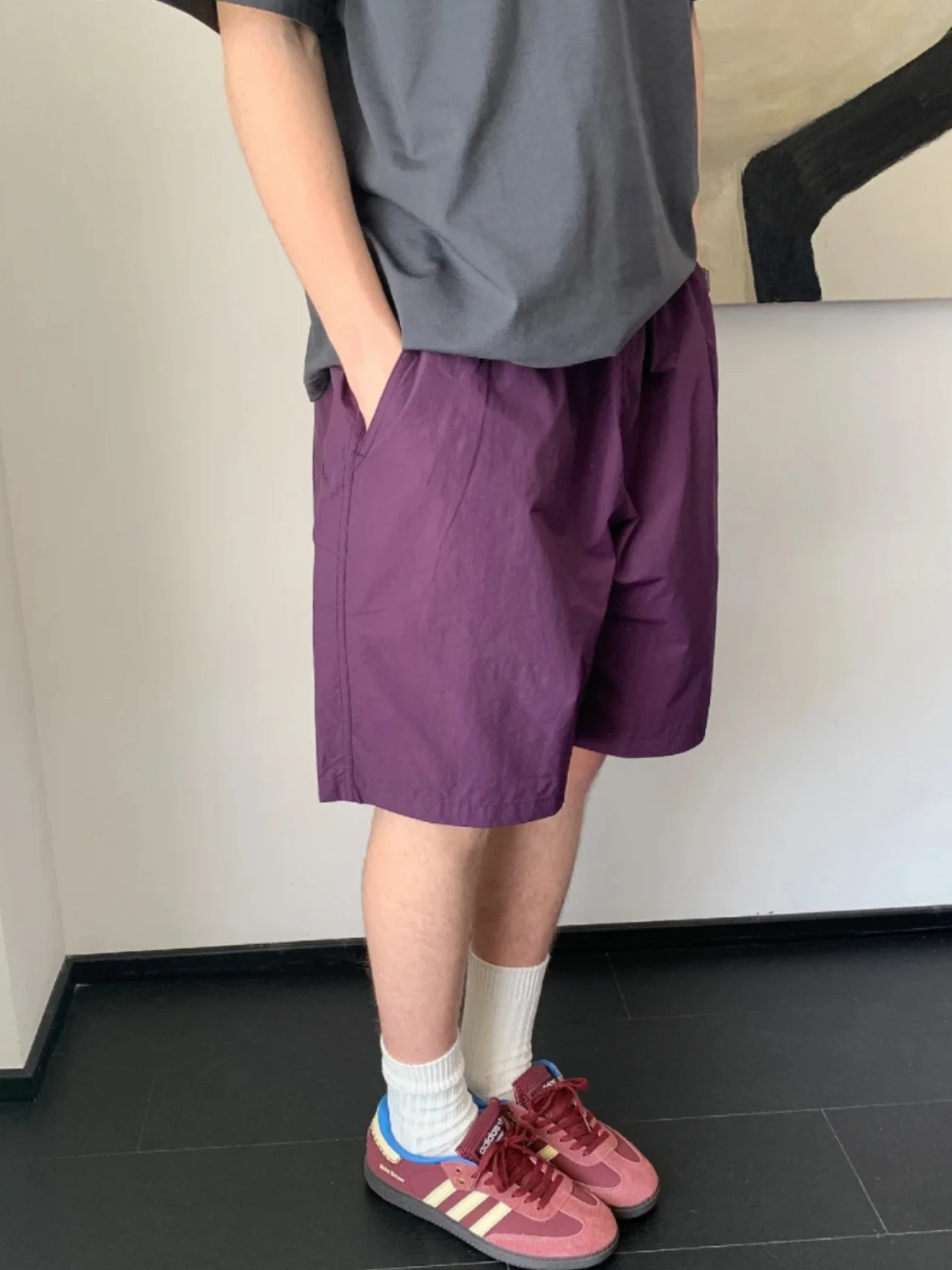 

Quick Dry Summer Purple Color Men's Casual Loose Sports Beach Shorts Breathable Comfortable Five-Quarter Length