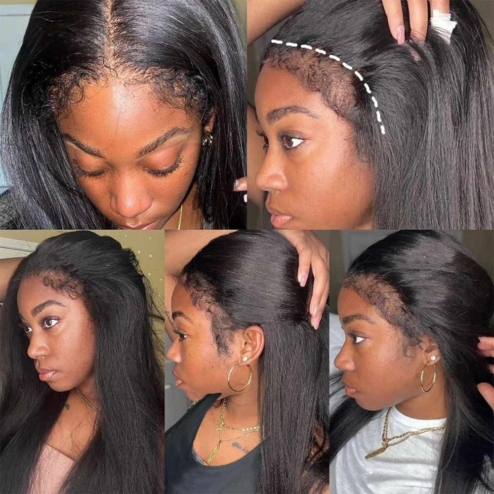 Kinky Straight 4c Edges Baby Hair Lace Front Wigs 13x4 Human Hair Lace Frontal Wig Transparent Lace Wigs with Curly Baby Hair