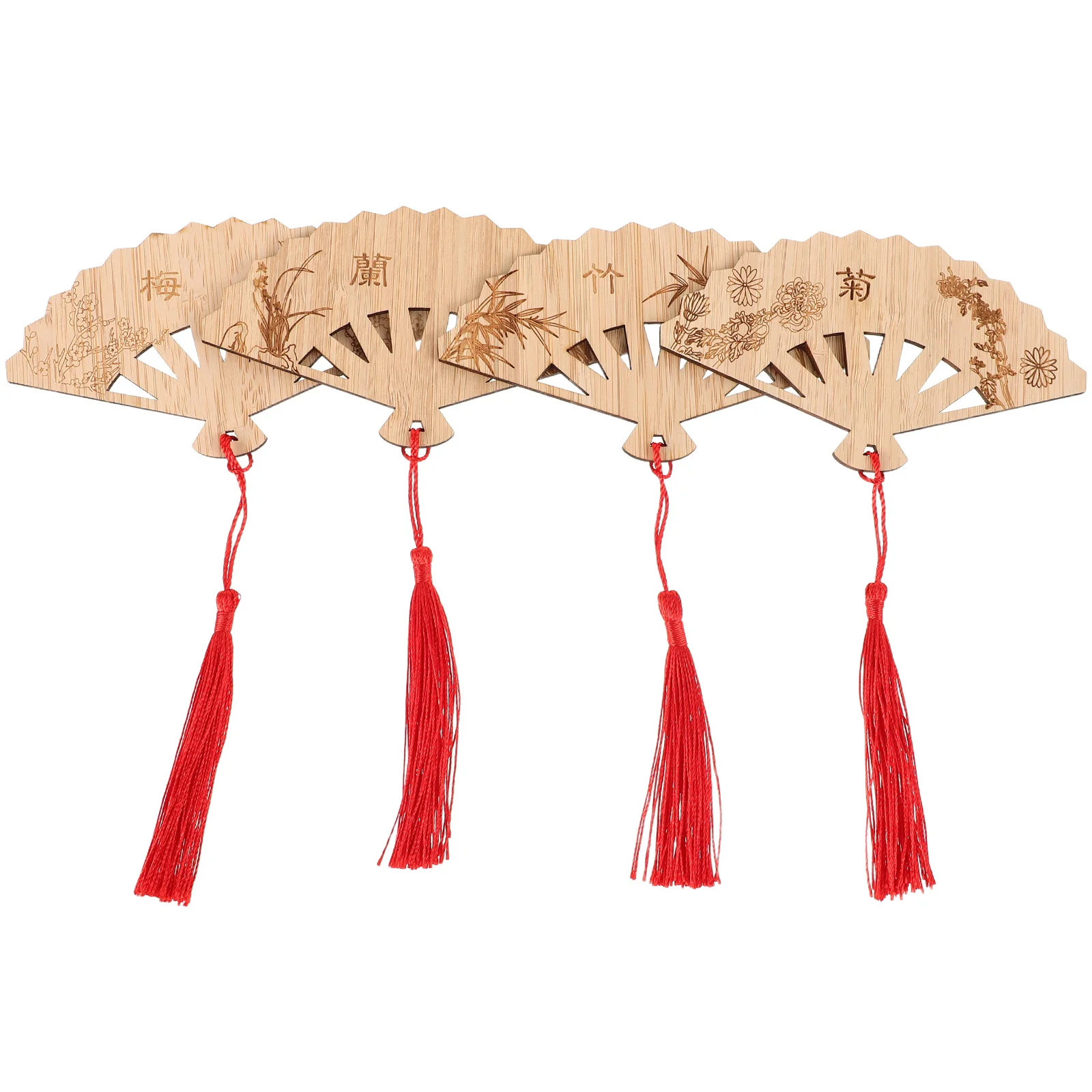 4 قطعة مروحة الخيزران المرجعية شرابة أنيقة خمر نمط الإبداعية المرجعية الحرفية الصينية التقليدية القراءة الملحقات