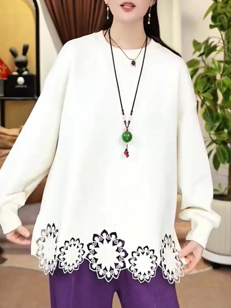 

Женская одежда: Новинка осени – модный универсальный топ с эффектом похудения, вырезами и длинными рукавами, круглый вырез, большие размеры