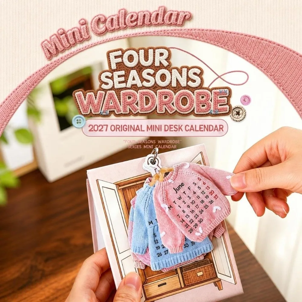New Mini 2027 Desk Calendar Monthly Four Seasons Wardrobe Table Calendar Decorative Standing Flip Calendar Desktop Decoration