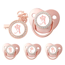 Clips para chupete personalizados para bebé, corona de oro rosa con letras ostentosas, soporte para chupetes de lujo, tetina de silicona para recién nacido, mordedores infantiles