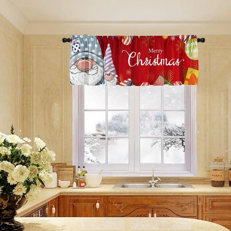 VIKAMA Christmas Short Curtains Valances Gnomes Xmas Balls for Kitchen Window Home Winter Holiday Window Decor