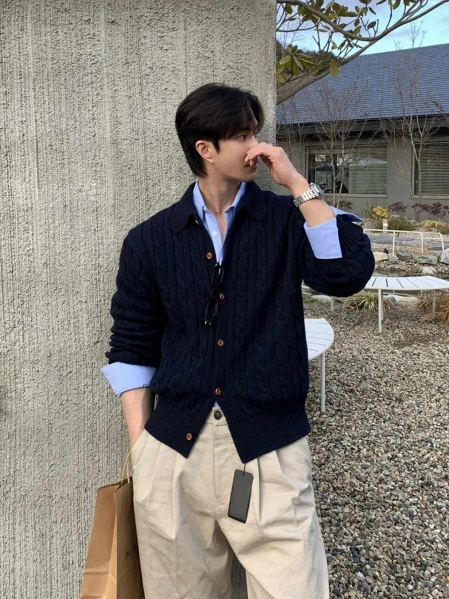 

Мужской вязаный свитер с воротником, повседневный, свободного кроя, осенне-зимний, модный, из мягкого полиэфирного волокна, с длинными рукавами, на пуговицах, кардиган