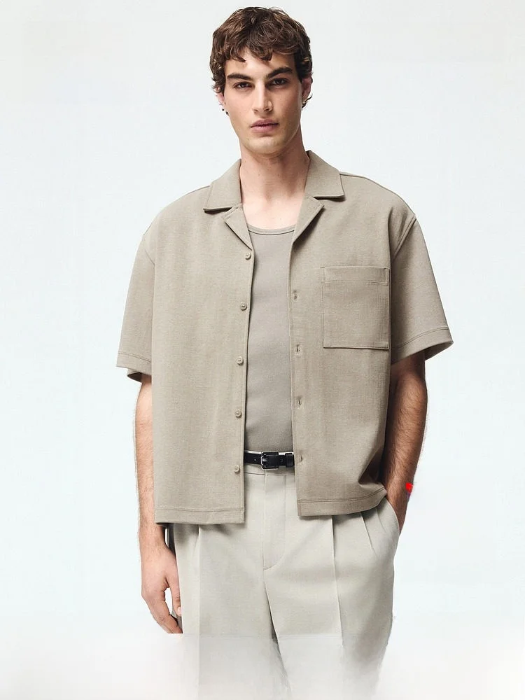 

H&M Men's Casual Style Cuban Collar Shirt Summer New Arrival Standard Fit Polyester Rayon Nylon Cotton Blend Short Sleeve
