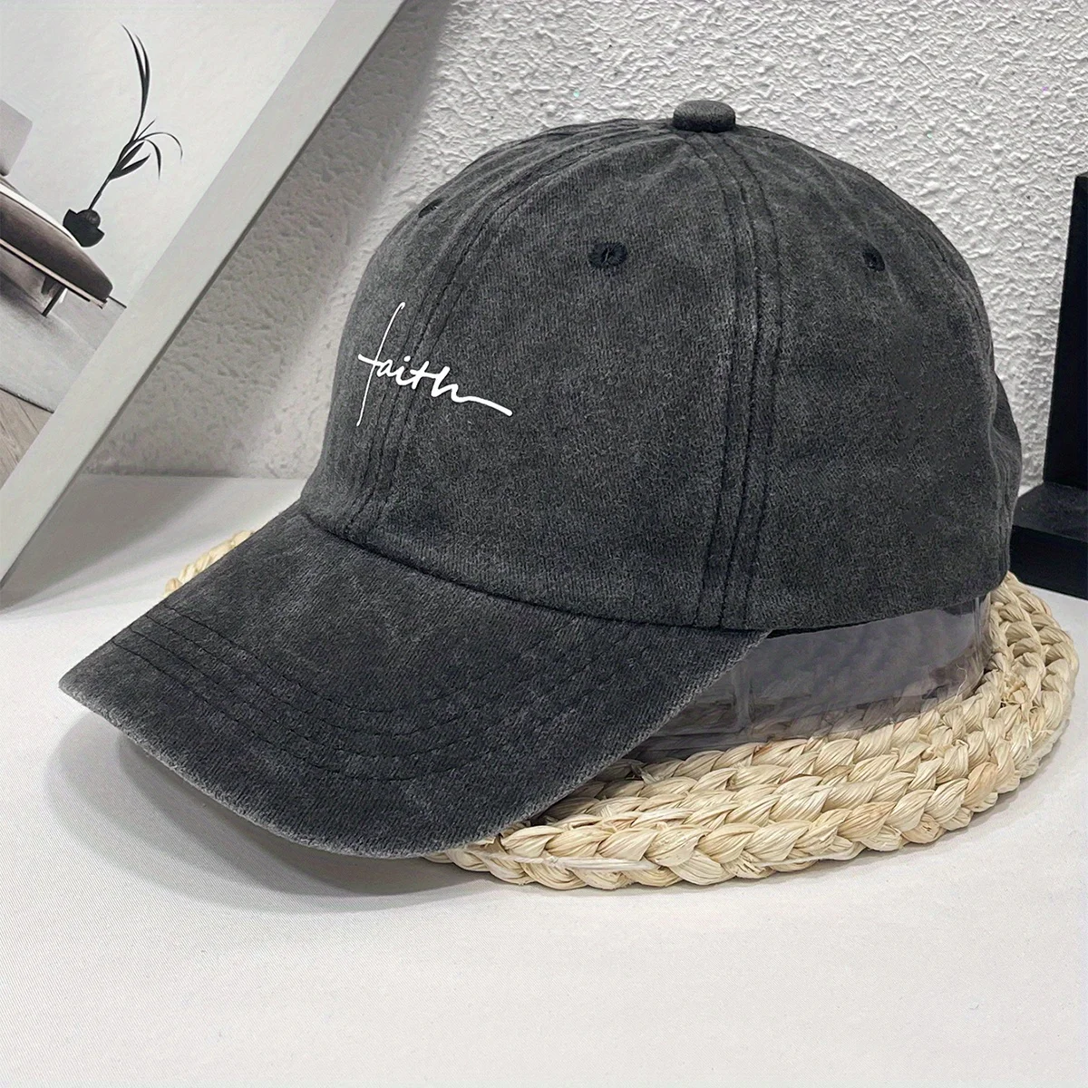 1pc Faith Printed Retro Street Style Distressed Men Women Baseball Cap for Women,summer Casual Outdoor Ideal Match Flat Caps