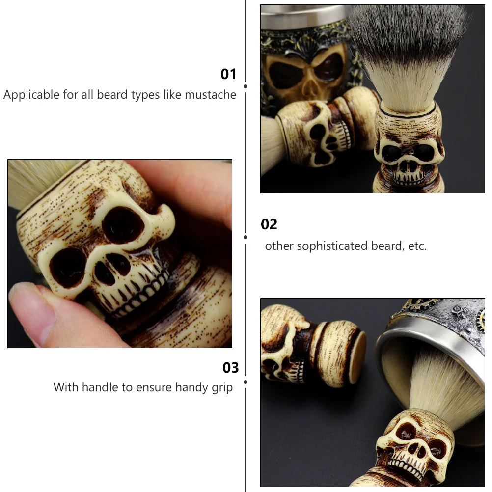 

Premium Skull Head Beard Brush Mustache Shaving Tool Durable Handle All Beard Types Travel Portable Facial Cleansing
