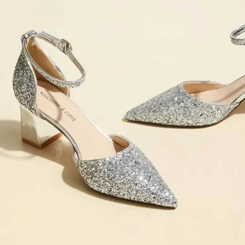 Women Rhinestone High Heels Sandals Cross-Tied Buckle Straps Heeled Shoes Woman Crystal Party Wedding Pumps Glitter Footwears