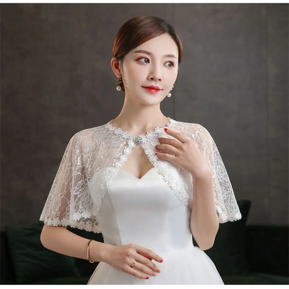 Women Bride Lace Tulle Evening Prom Cape Solid Color Soft Elegant Formal Sheer Cape  Wedding Cosplay Shawl