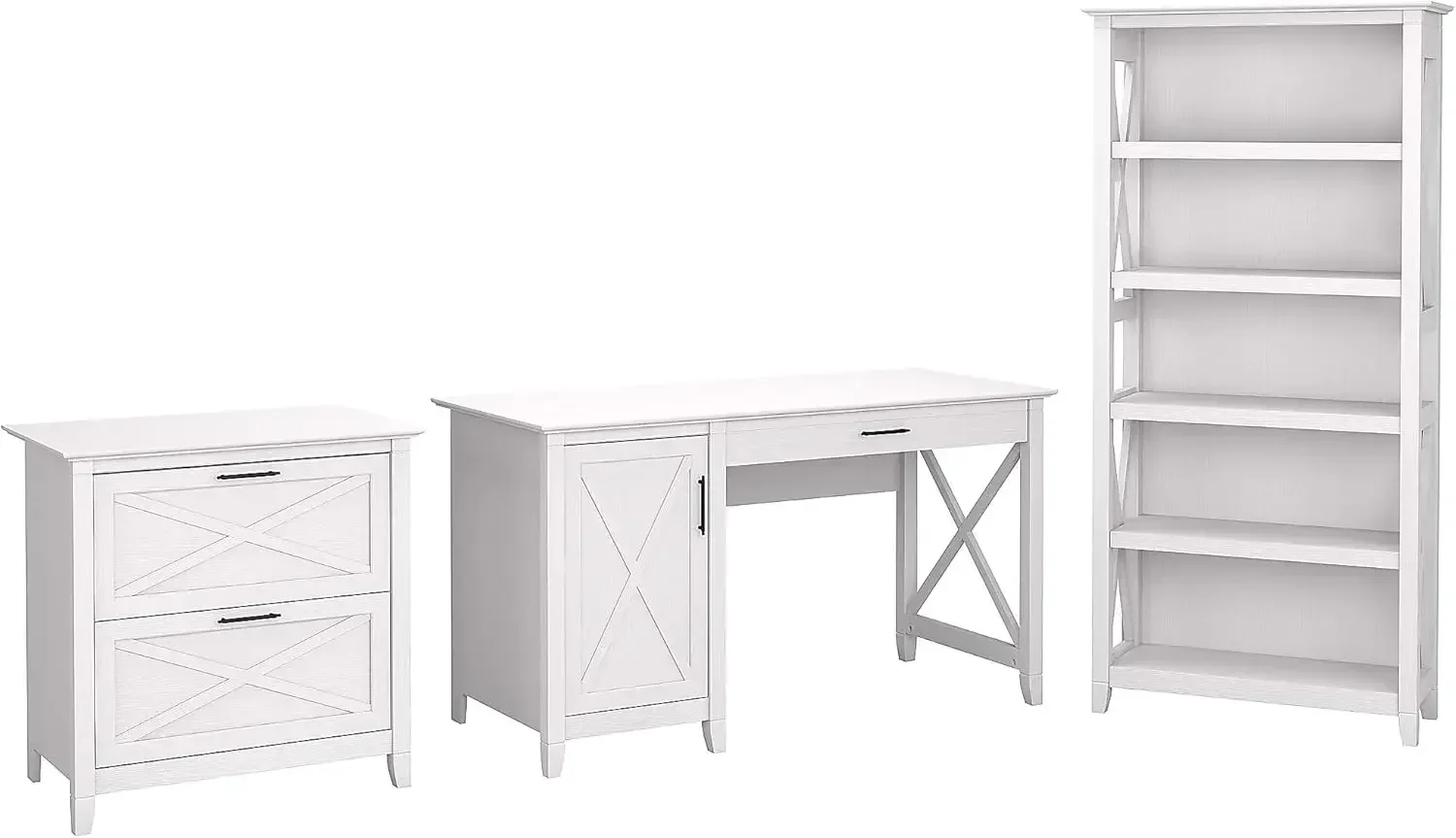 54W Computer Desk with 2 Drawer Lateral File Cabinet and 5 Shelf Bookcase in Pure White Oak