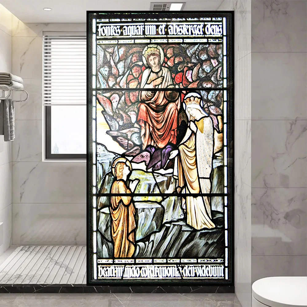 Church Stained Glass Decals Window Film Privacy Heat Insulation and Anti UV Blocking Static Cling Window Sticker for Home J93