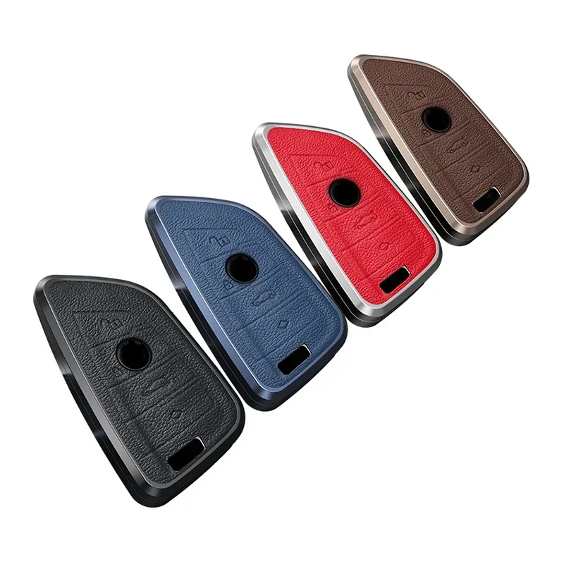 Alloy leather car key case cover for BMW 1 2 3 4 5 6 7 8 series X1 X2 X3 X4 X5 X6 X7 Z4 4 buttons auto accessaries