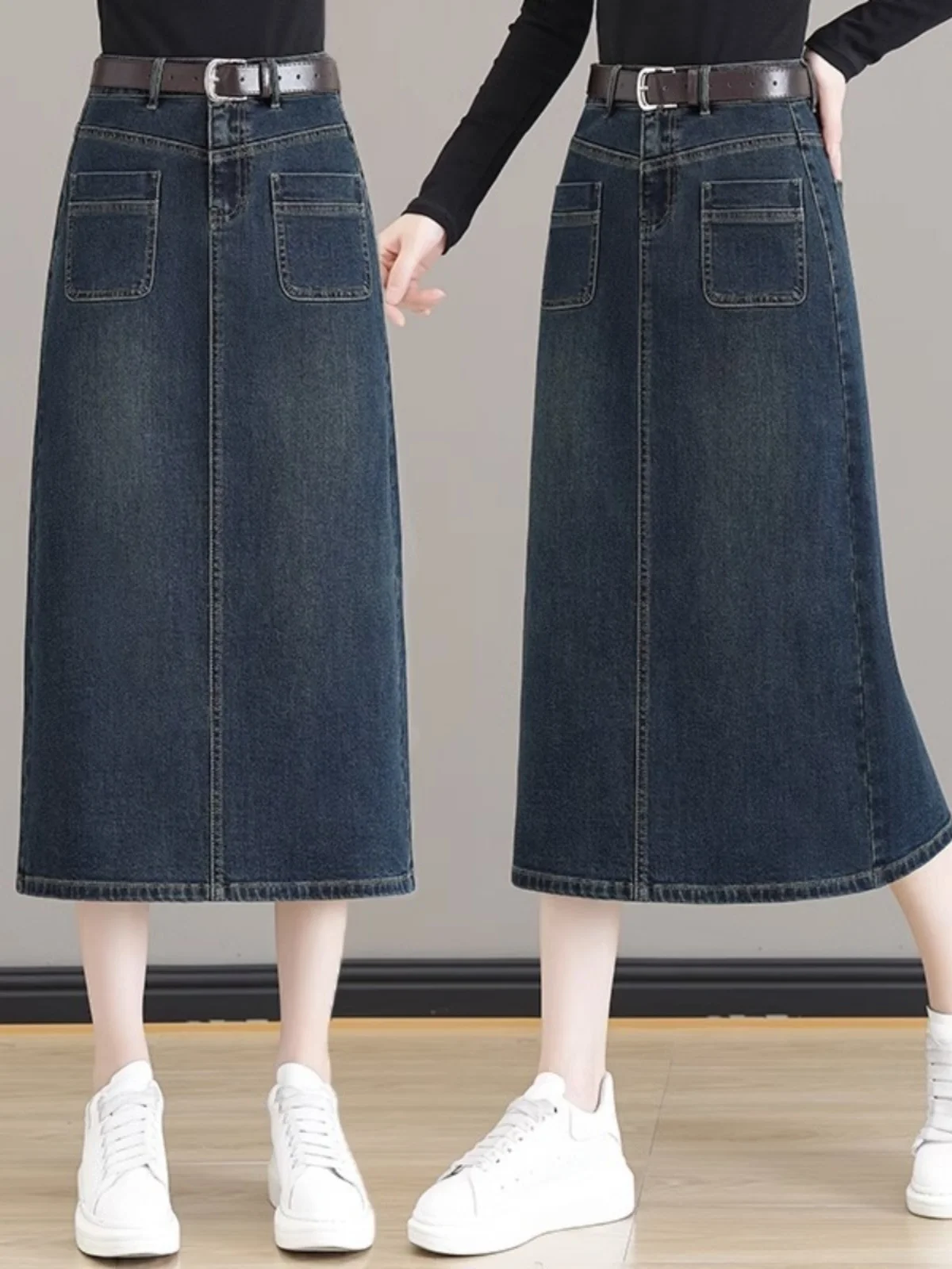 

Retro Denim Skirt Women's Split High Waist Loose Slim Straight Tube Long Trendy Casual A-Line Skirt Spring New Arrival