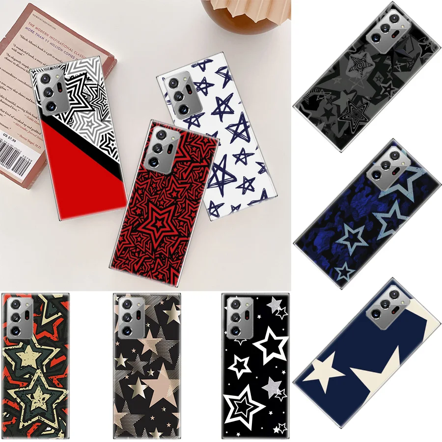 Sparkling Pentagonal Red Star Phone Case For Samsung Galaxy S20 S23 FE S21 S10 Plus S24 S22 Ultra Coque S10E S9 S8 S7 Edge Cover