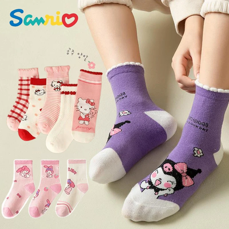 Anime princesa algodão meia de bezerro para meninas, Sanrio, minha melodia, Kuromi, Hellokittys, minha melodia, estilo universitário arco, garoto