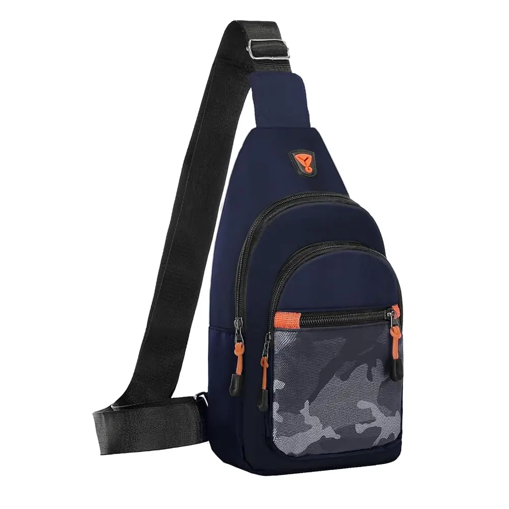 

Маленький рюкзак-слинг через плечо, легкий походный рюкзак-слинг, нагрудная сумка через плечо с камуфляжным передним карманом, темно-синий B