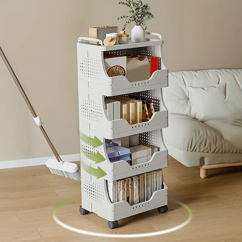 

Многоярусная складная тележка для хранения (4/5 уровней), 1 шт. - Прочный пластиковый штабелируемый органайзер