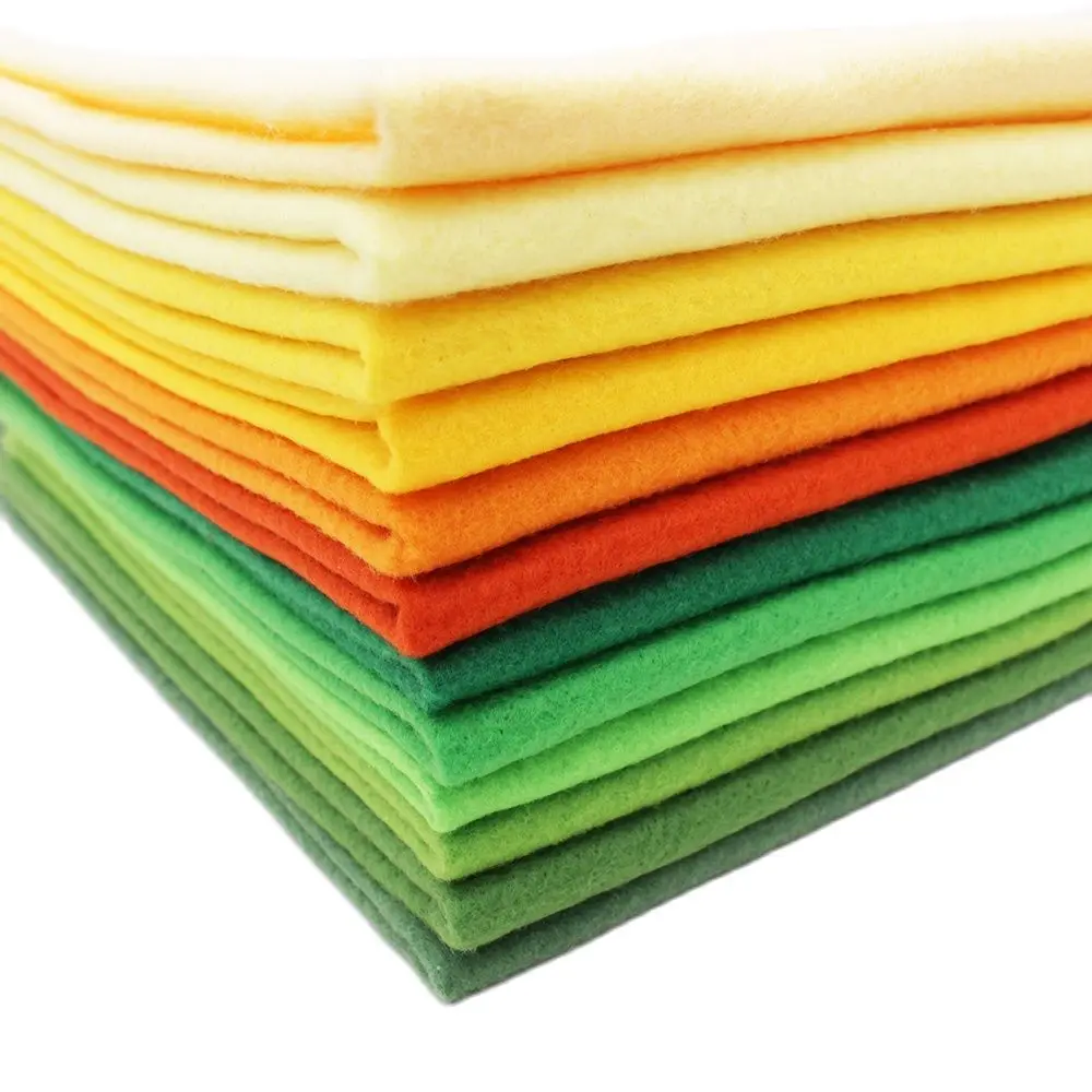 1.2mmGreen Yellow Soft Felt Fabric For DIY Handwork Sewing Crafts Dolls Needlework Material,Polyester Cloth 12 Pcs/Lot 25cmx28cm