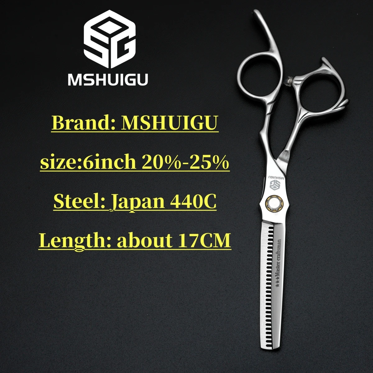 

MSHUIGU Professional barber scissors set Reverse blade multifunctional thinning shears 440C 6inch For families and salons