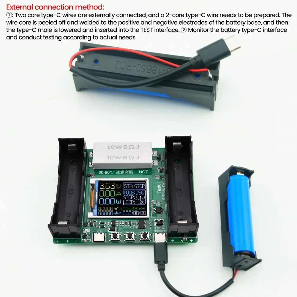 18650  Lithium Battery Capacity Tester Type-C Automatic Internal Resistance MAh MWh Digital Battery Power Detector Module