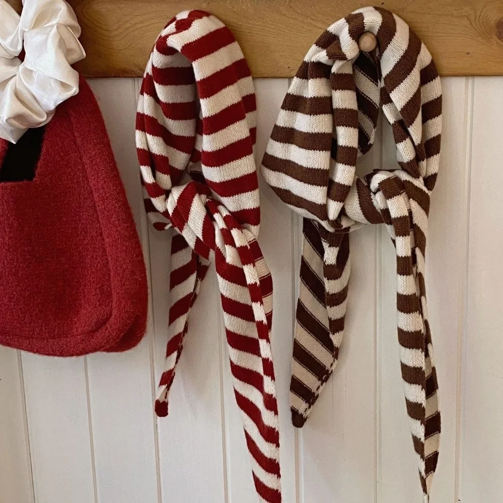 

New Striped Knitted Triangular Scarf Soft Windproof Headscarf Multi-functional Imitation Wool Fake Collar Autumn and Winter