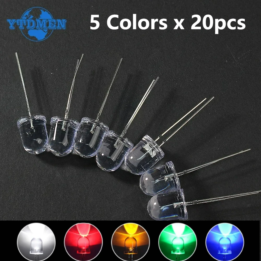 100PCS 3mm LED Diode 10mm 8mm 5 Colors Red Blue Yellow Green White Transparent Round LED Light Emitting Diode Lamp Kit F3 F8 F10