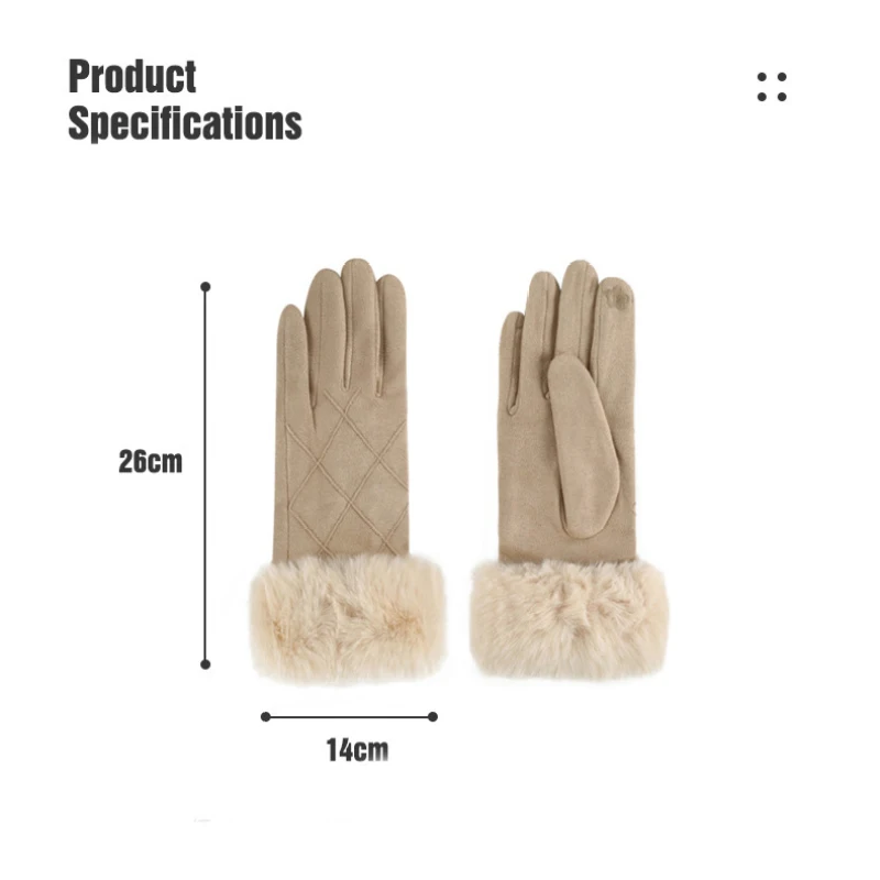 Fashion Elegant Lattice Suede Touch Screen Keep Warm Winter Women Gloves Plush Wrist Windproof Outdoor Cycling Drive Soft