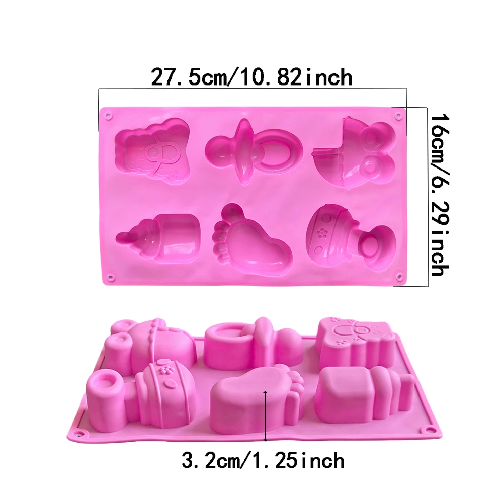 6-cavity milk bottle, foot carriage, teddy bear baking silicone mold, used for DIY mousse cake, dessert, pastry, baking baking