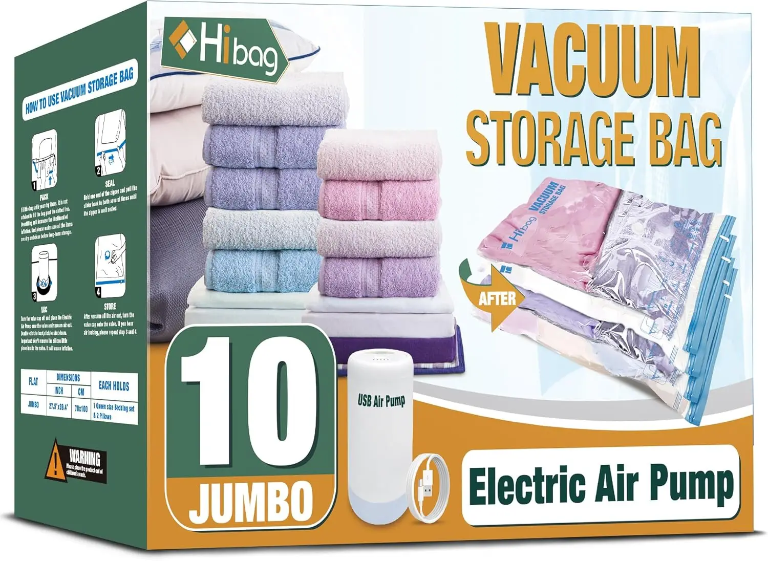 

Vacuum Storage Bags with Electric Pump, Vacuum Seal Space Saver Bags for Clothes, Clothing, Pillows, Blanket Bedding