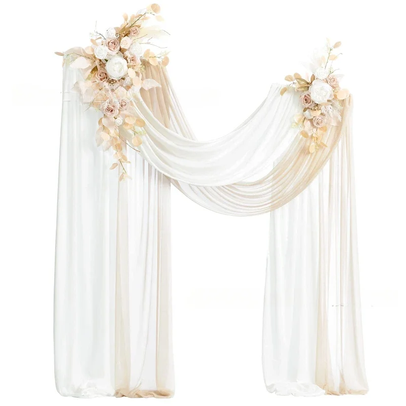 600CM Artificial Flower Four Piece Set for Wedding Decoration Curtains Wedding Supplies Chiffon Fabric Curtains