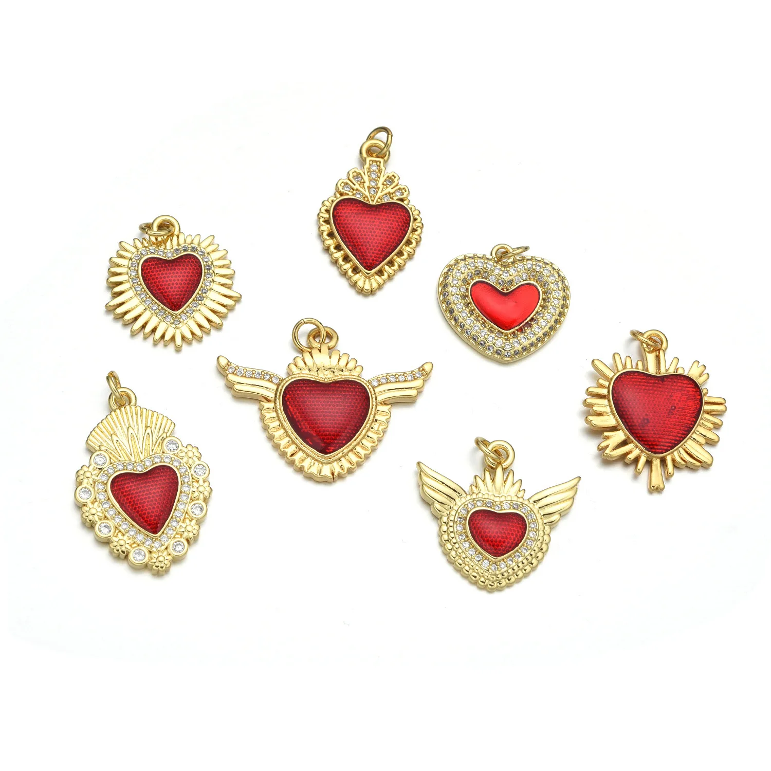 5pcs Europe and The United States Drip Oil Red Heart Necklace Pendant Accessories DIY Jewelry Making Materials Wholesale