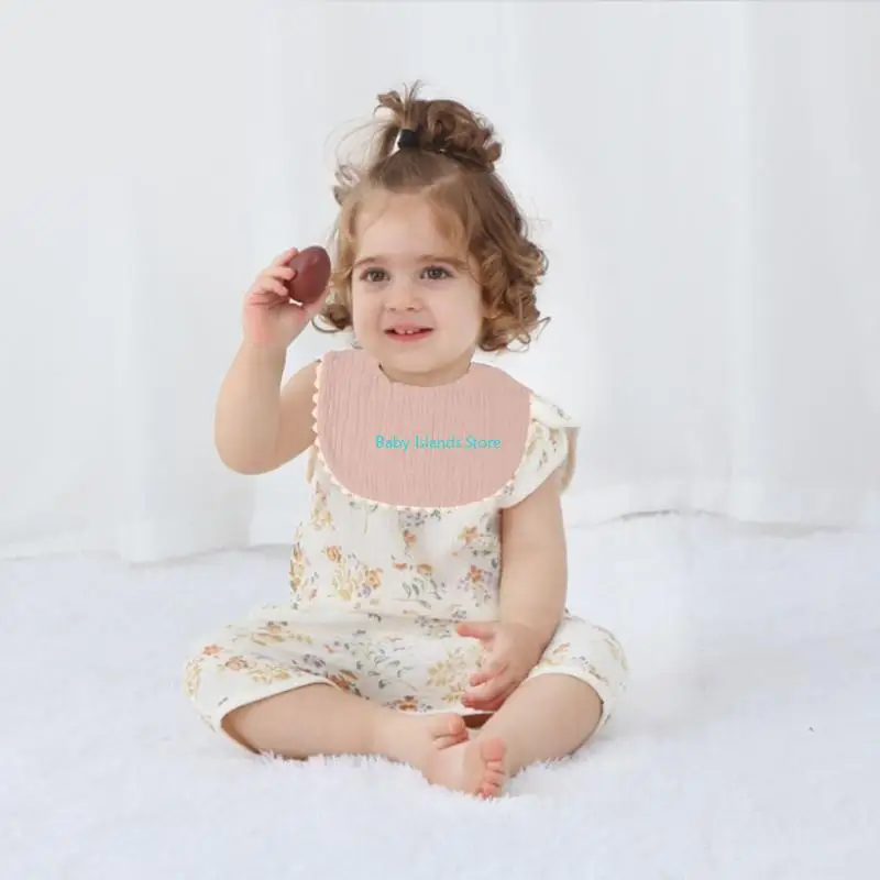 

K92D Cotton Bib Cartoon Print/Solid Color Baby Feeding Bib Comfortable Saliva Towel