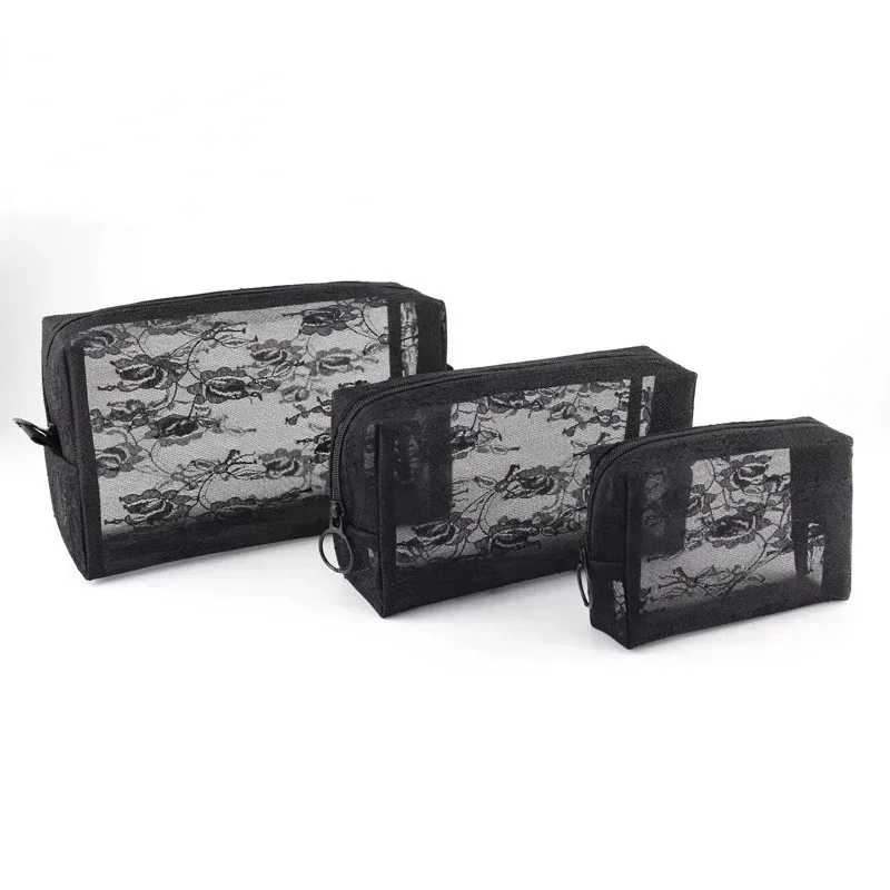 Mesh Clear Cosmetic Bags Small Large Black Makeup Bag Portable Travel Toiletry Organizer Case Lipstick Storage Pouch