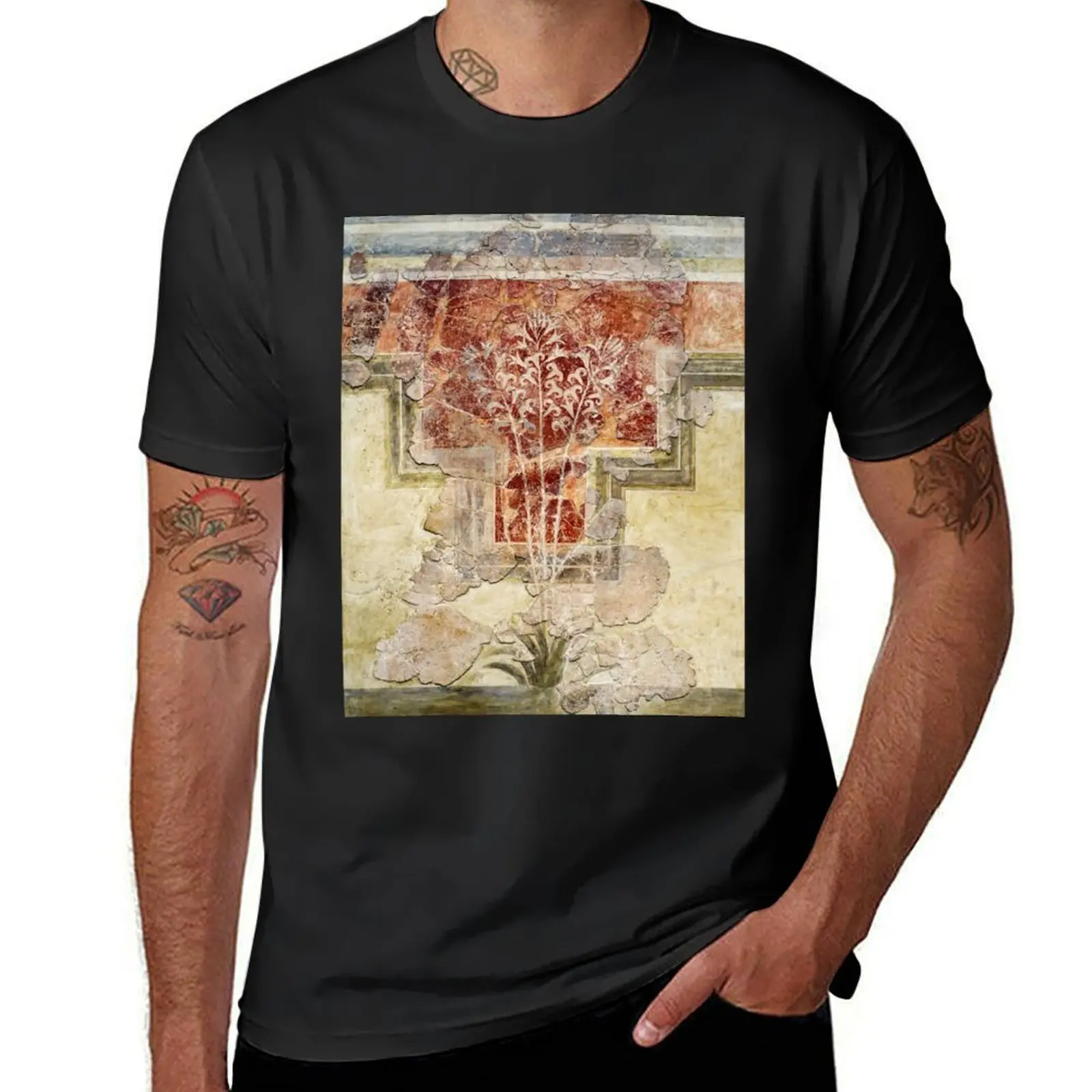 Minoan Fresco. Lilies T-Shirt heavyweights summer tops t shirts for men cotton