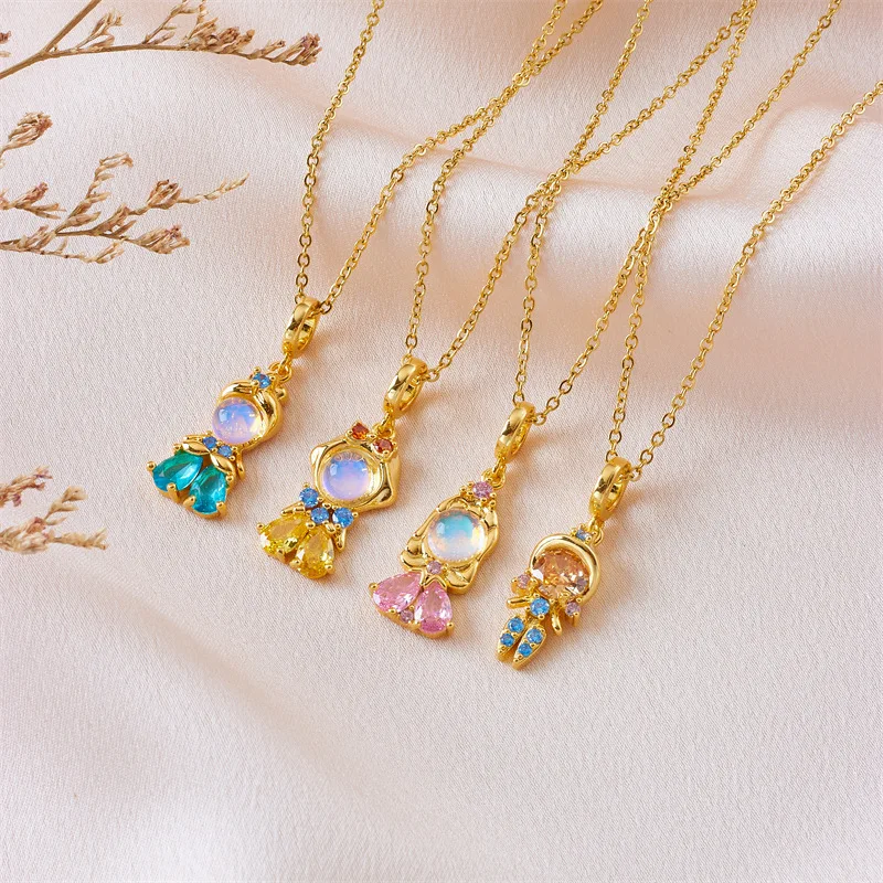 Stainless Steel Colorful Zircon Fairy Tale Little Princess Necklace Gold-plated Universal Chain Clavicle Chain Sweet Temperament