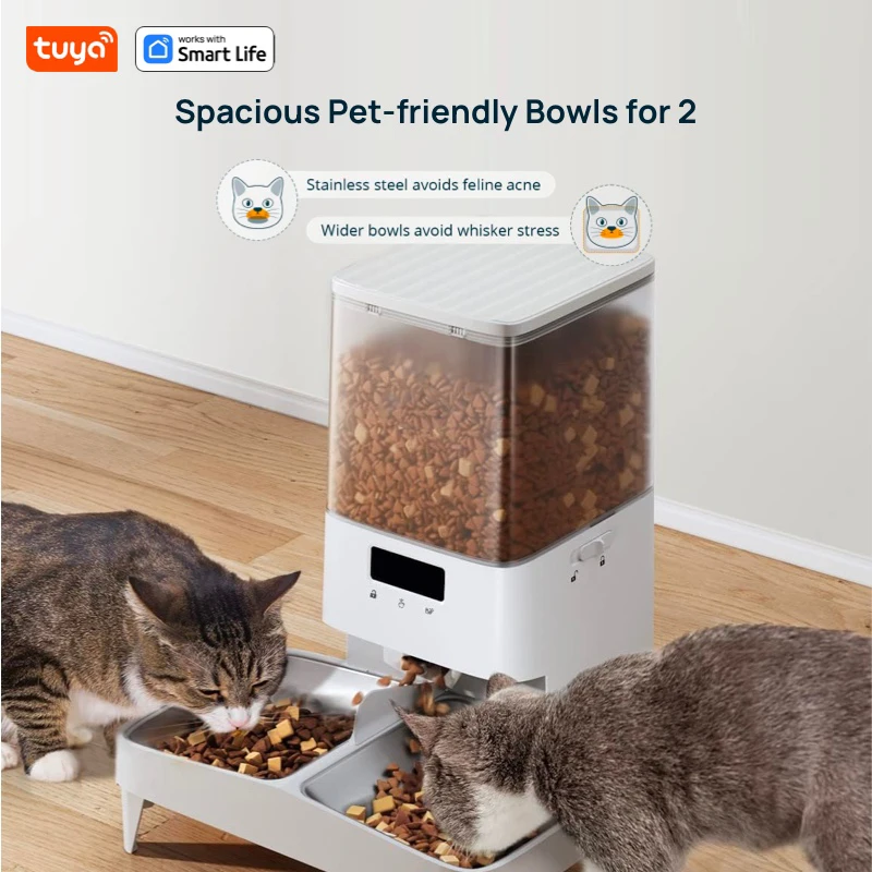 Tuya Wi-Fi 5L Automatic Pet Feeder, Dual feeding function, Smart Life APP, Remote Control-Dispenses Kibble For Dogs And Cats