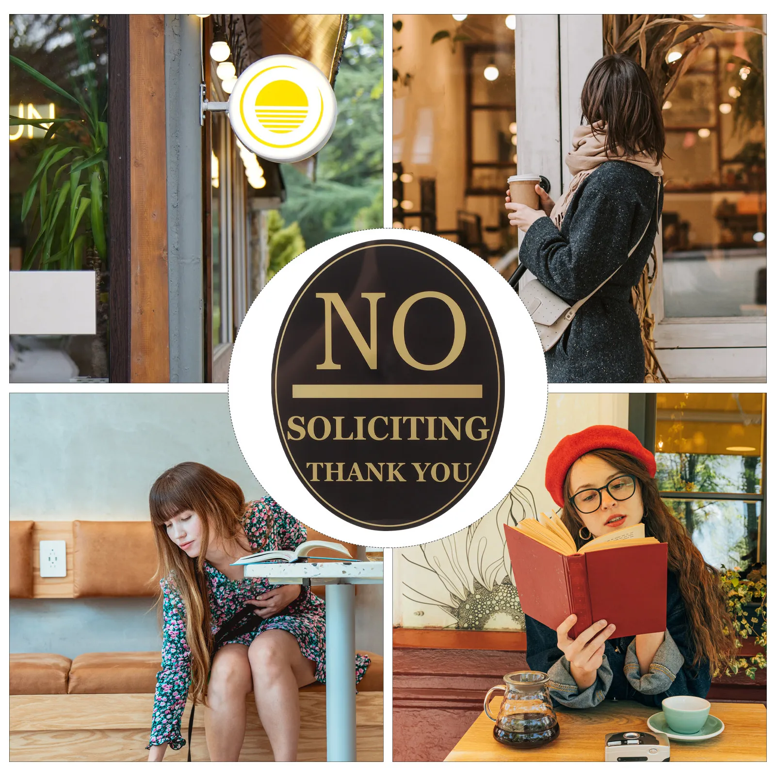 Acrylic No Soliciting Sign for Door Window Front Porch House Exterior Waterproof Heavy Duty Gold Text Clear Prohibition Sign