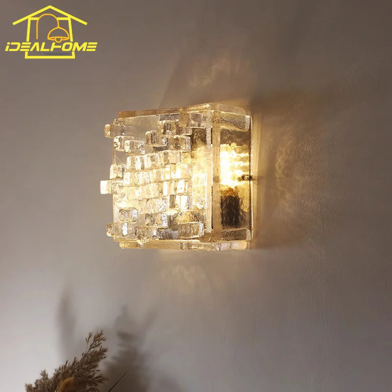 

Italian Medieval Murano Glacier Glass Wall Lamp LED E27 Retro Mosaic Art Decorative Wall Mounted Living Room Bedroom Background