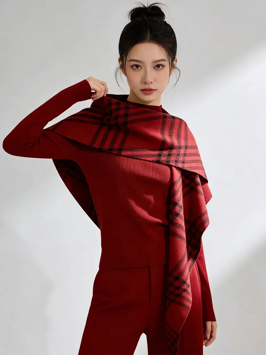 

Lucky Year New Year Half High Collar Women's Knitted Sweater Two-Piece Set Autumn Winter Shoulder Wrap Base Layer Shirt
