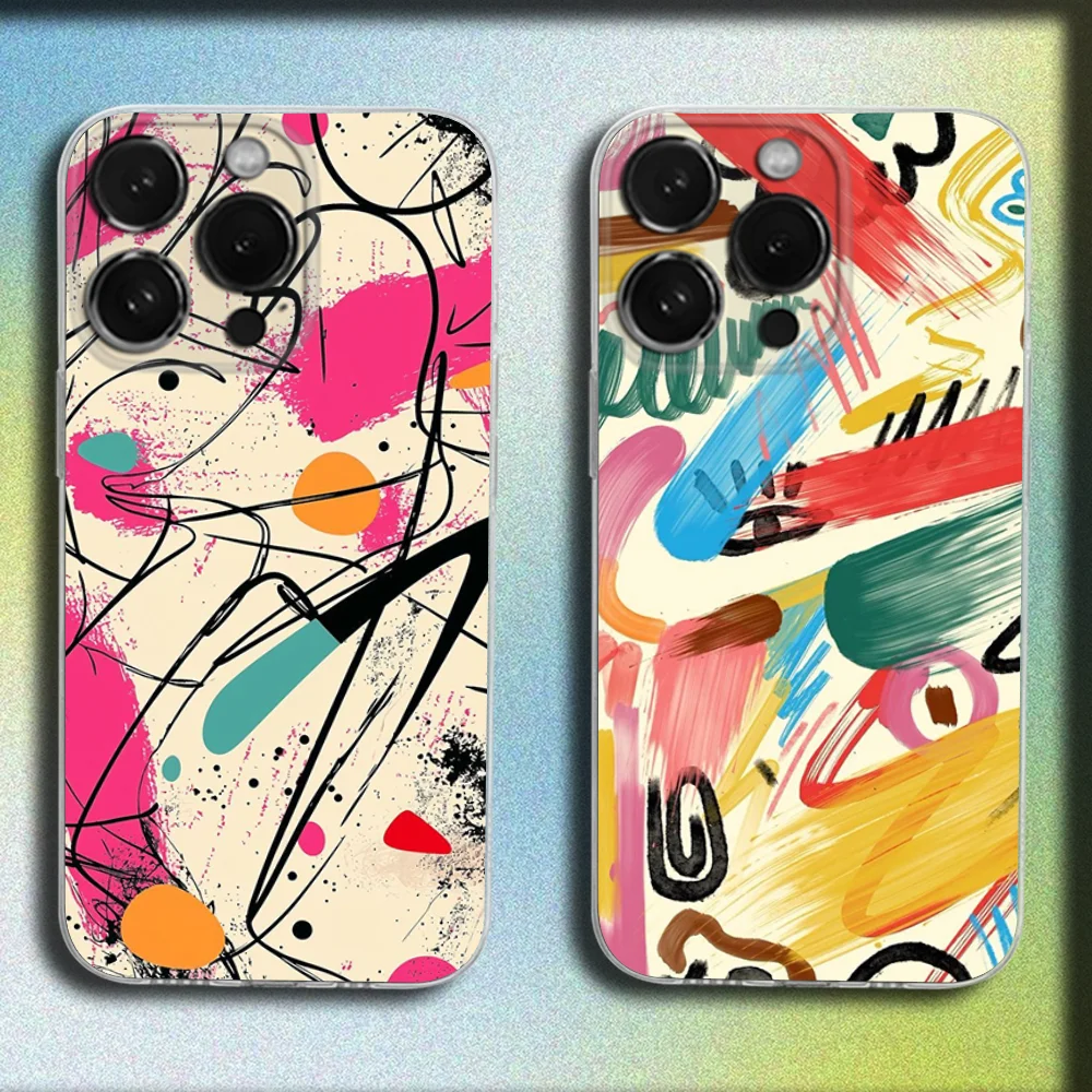 

Abstract Graffiti Art Phone Case For iPhone 16,15,14,13,12,11 Plus,Pro,Max,XR,XS,Plus,E,Mini Transparent Soft Cover