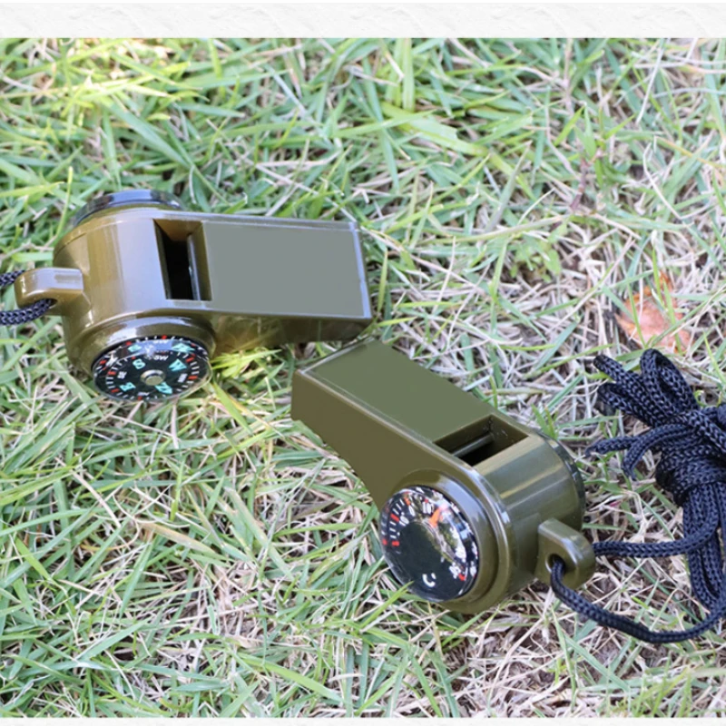 3 في 1 للتخييم والمشي لمسافات طويلة في حالات الطوارئ مع بوصلة ومقياس الحرارة وأدوات التخييم في الهواء الطلق باللون الأخضر العسكري #6