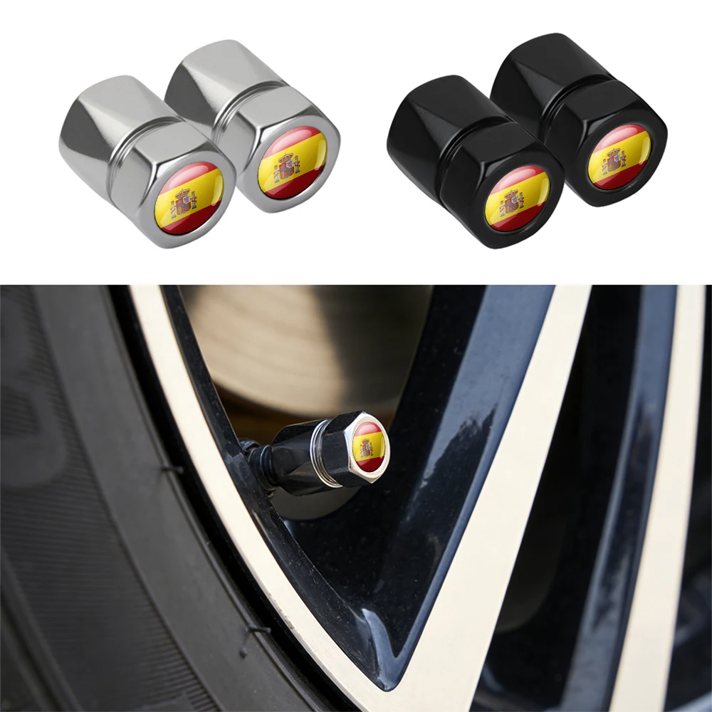 4Pcs Car Styling Wheel Tire Valve Air Stem Cap Badge  For Spain Israel Russia Poland Sweden Brazil Belgium France Turkey Canada