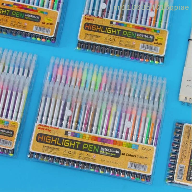 (Sommer4) 1 Set Studenten-Textmarker-Gelstifte, 6/12/18 Farben, große Kapazität, Glitzer-Gelstifte für Journaling, Kinder, Graffiti, Geschenk