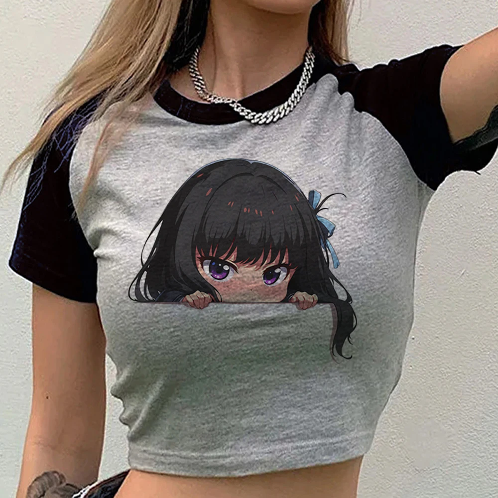 Lycoris Recoil cropped top girl scene  harajuku cheap shirt emo scene  gyaru anime funny